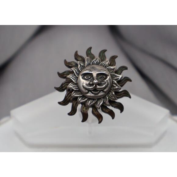 SC Sterling Silver Sun Face Ring 9.9G / Sz4.5 - Picture 1 of 6